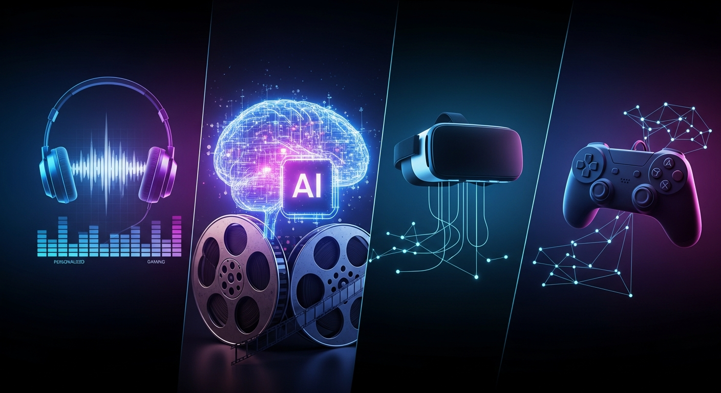AI in entertainment: personalized movies, music playlists, and gaming.