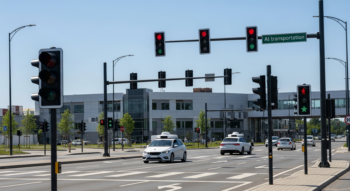 AI in transportation, including smart traffic lights and self-driving cars.